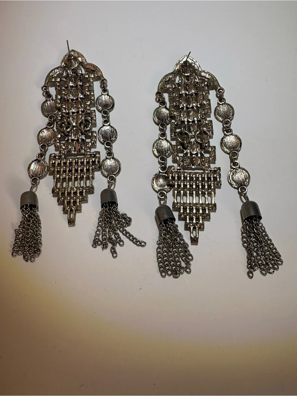 Silver Chandelier Tassel Drop Earrings - Unbranded